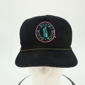 Mens Black Corduroy Buck Knives Buck Buck Buck Logo Rope Snapback Hat